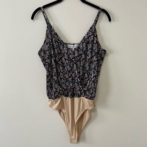 WAYF Black Floral Bodysuit L NWT